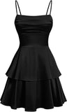 Tiered Satin Homecoming Dresses for Teens Short A Line Tight Spaghetti Strap Formal Cocktail Party Gown 2026