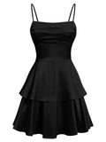 Tiered Satin Homecoming Dresses for Teens Short A Line Tight Spaghetti Strap Formal Cocktail Party Gown 2026