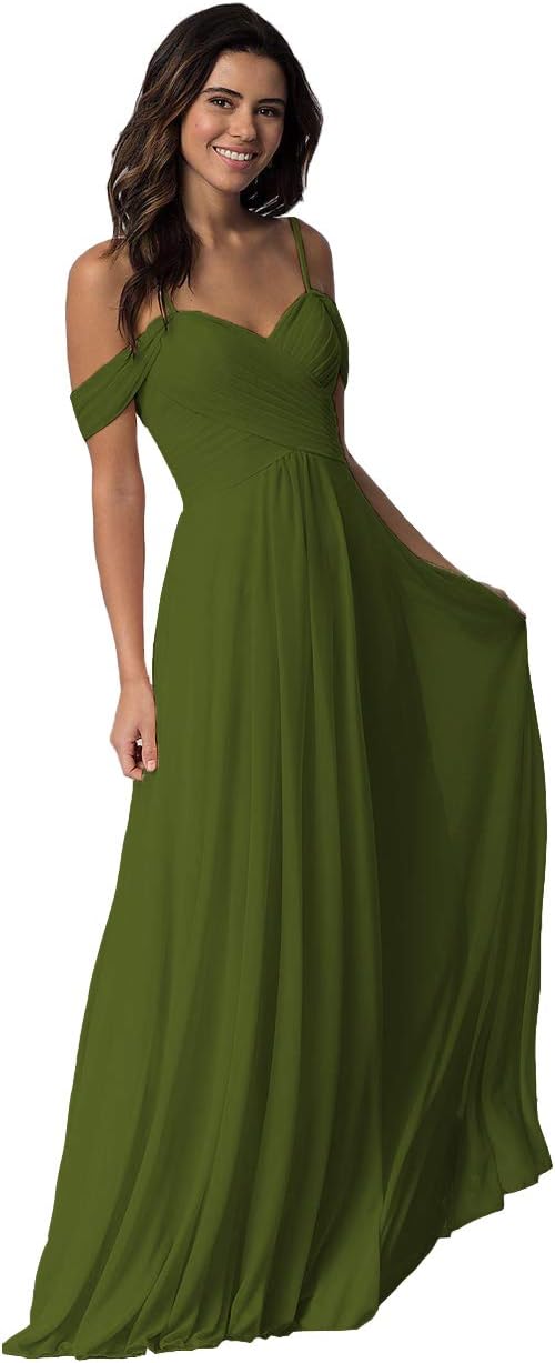 Schulterfreies Chiffon-Brautjungfernkleid mit Taschen für die Hochzeit 