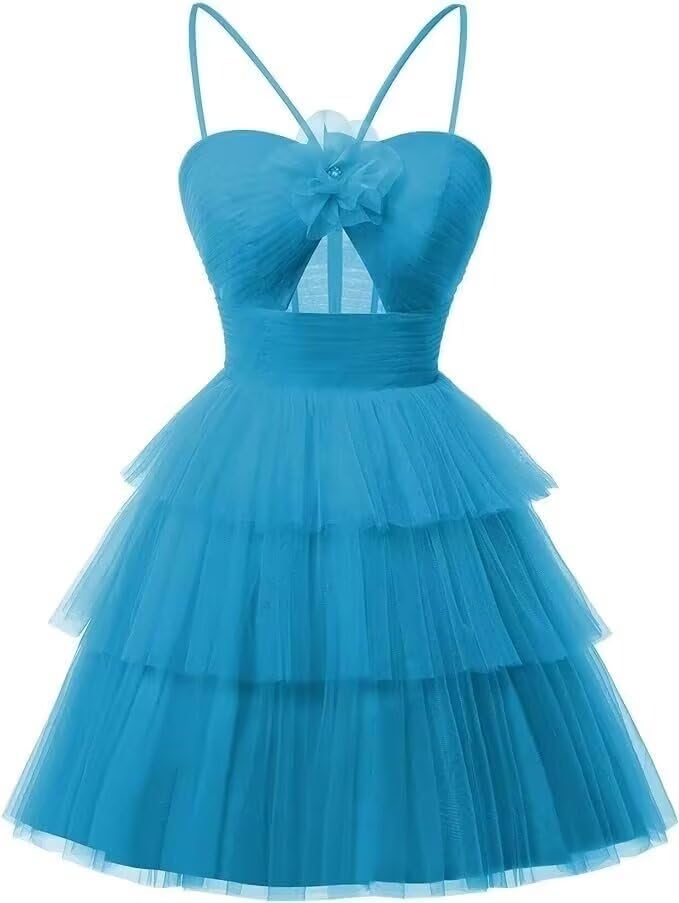 Tulle Homecoming Dresses 2027 Layered Spaghetti Straps Short Prom Dress A-Line Prom Cocktail Party Gown