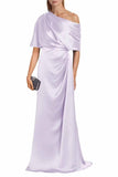 Satin Mother of The Bride Dresses for Wedding One Shoulder Formal Dress with Sleeves Mermaid Evening Party Gowns
