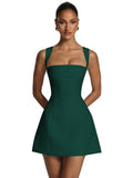 Satin Homecoming Dresses for Teens Square Neck Short Prom Dress Pleated A Line Corset Mini Cocktail Party Gown