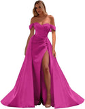 Vestidos de fiesta de satén con hombros descubiertos, corte sirena, fruncido, de noche formal, para mujer 