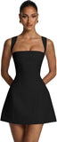 Satin Homecoming Dresses for Teens Square Neck Short Prom Dress Pleated A Line Corset Mini Cocktail Party Gown