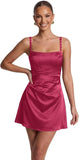 Satin Homecoming Dresses for Teens 2026 Spaghetti Straps Short Prom Dress A-line Pleated Cocktail Party Gowns