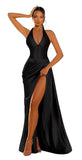 Halter Satin Prom Dresses for Women 2027 Long Mermaid Corset Formal Dress Pleated Evening Party Gowns with Slit