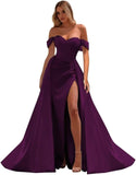 Off The Shoulder Prom Dress 2027 Long Ball Gown with Slit Mermaid Satin Formal Dresses for Women