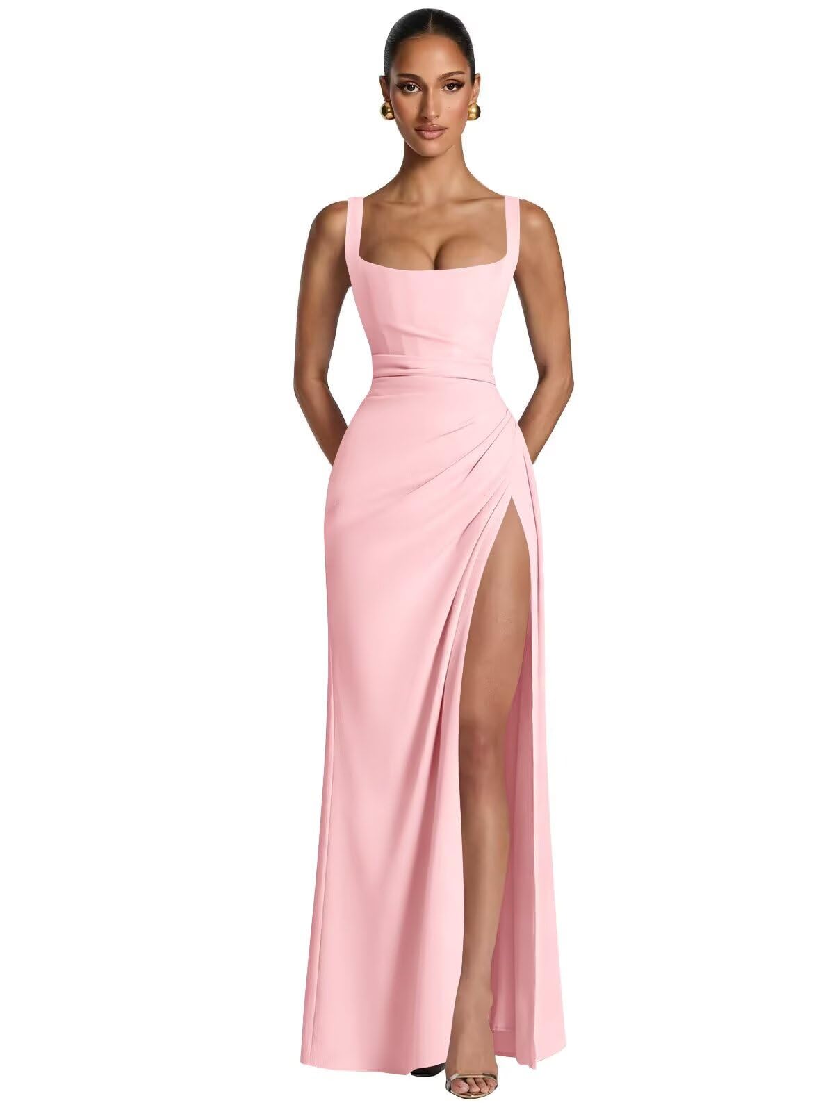 Kingbridal Mermaid Bridesmaid Dresses for Women Square Neck Formal Dress with Slit