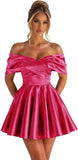 Off Shoulder Satin Homecoming Dresses for Teens 2026 Short Prom Dress A-line Pleated Cocktail Party Gowns