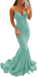 Women's Strapless Sequin Prom Dresses with Train Criss-Cross Mermaid Long Formal Evening Gowns