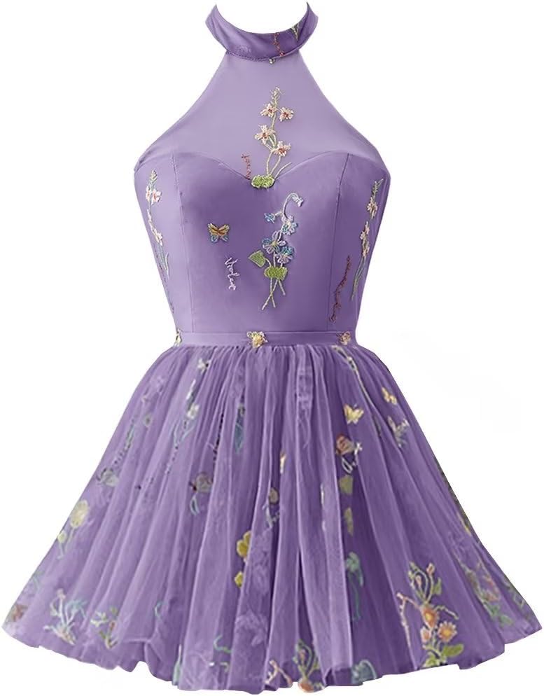 Vestidos de fiesta formales de tul con bordado floral corto para mujer 2023