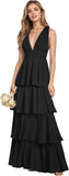V Neck Chiffon Bridesmaid Dresses for Women 2027 Long Tiered A-Line Ruffles Formal Evening Party Dress