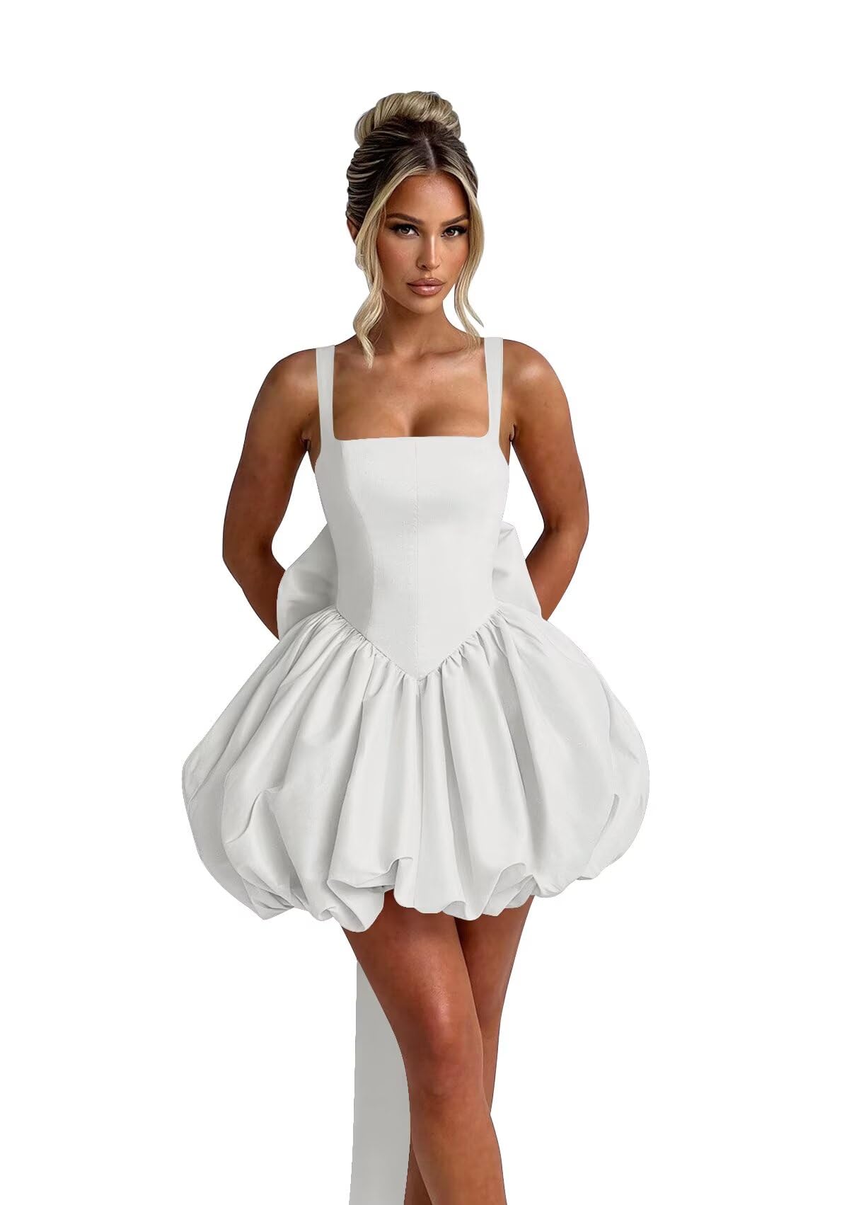 Puffy Satin Homecoming Dresses Mini A-line Short Prom Dress with Bow Cocktail Party Gown