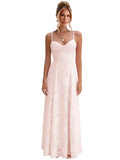 Spaghetti Strap Bridesmaid Dresses for Women Jacquard Floral A Line Long Formal Evening Gown
