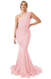 Womens One Shoulder Mermaid Bridesmaid Dresses for Wedding Long Tight Ruched Prom Dresses Evening Formal Gowns