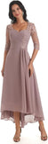 Women's Tea Length Mother of The Bride Dresses for Wedding Short Sleeves Lace Applique Formal Evening Prom Gowns