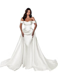Mermaid Satin Prom Dresses for Women 2027 Long Off Shoulder Ruched Corset Formal Evening Dress Detachable Train