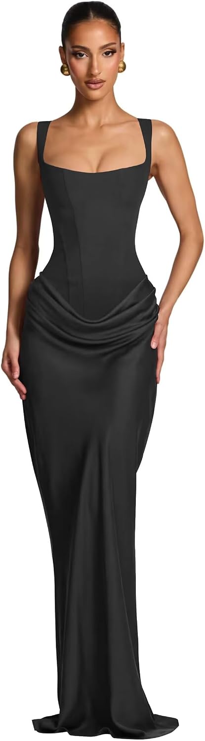 Mermaid Satin Prom Dresses for Women 2026 Spaghetti Strap Formal Dress Ruched Corset Evening Party Gowns