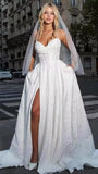 Satin Spaghetti Straps Prom Dresses for Women Jacquard Aline Backless Formal Evening Party Ball Gowns with Pockets
