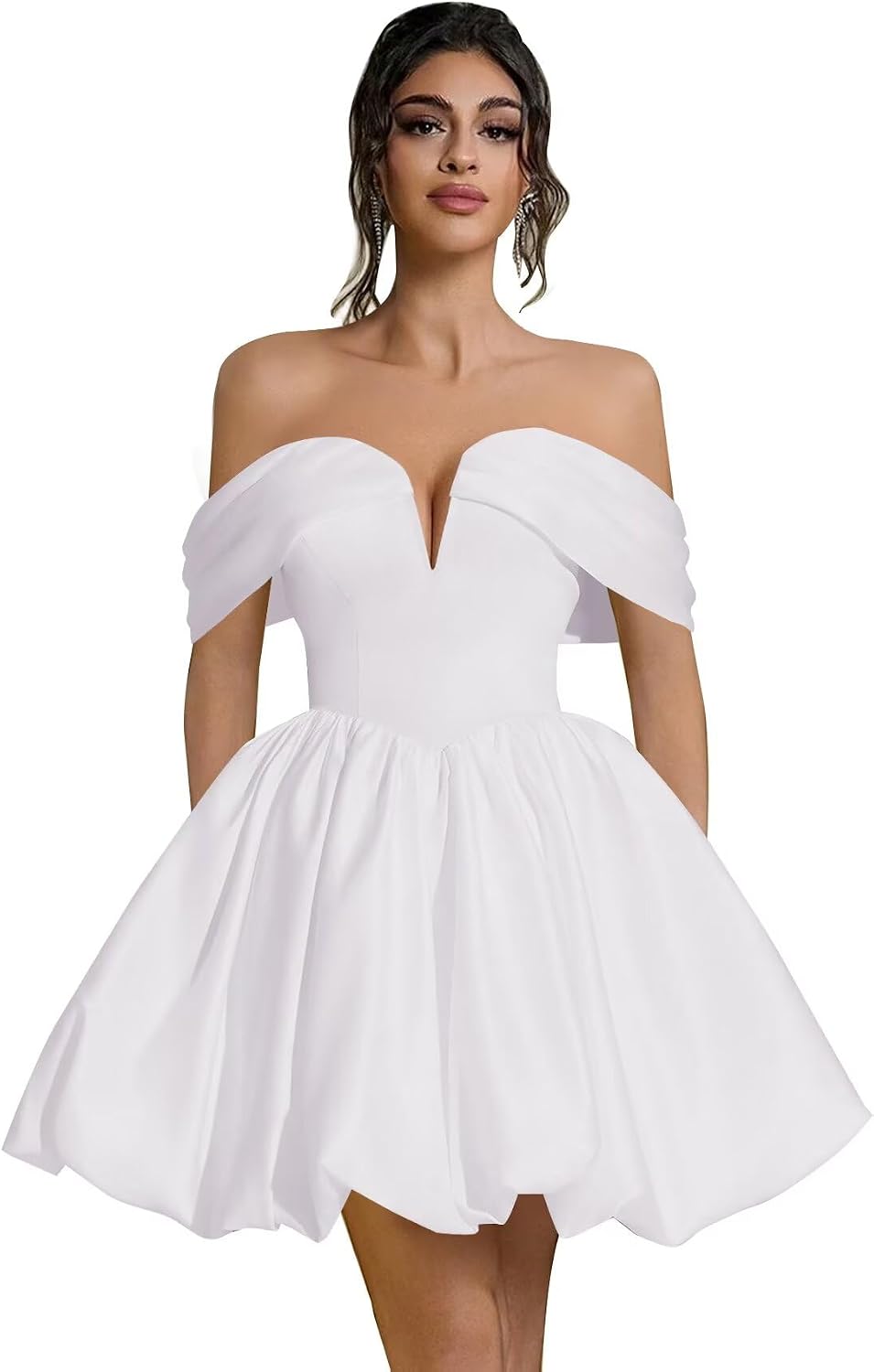 Off Shoulder Satin Homecoming Dresses Teens Short Bubble Dress A Line Mini Cocktail Party Gown