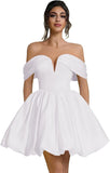 Off Shoulder Satin Homecoming Dresses Teens Short Bubble Dress A Line Mini Cocktail Party Gown