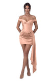 Satin Homecoming Dresses for Teens 2026 Off Shoulder Short Prom Dress Tight Pleated Cocktail Party Gowns