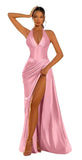 Halter Satin Prom Dresses for Women 2027 Long Mermaid Corset Formal Dress Pleated Evening Party Gowns with Slit