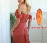 Women's Off Shoulder Mermaid Prom Dresses Long with Slit Pleates Wrap Satin Formal Evening Gowns