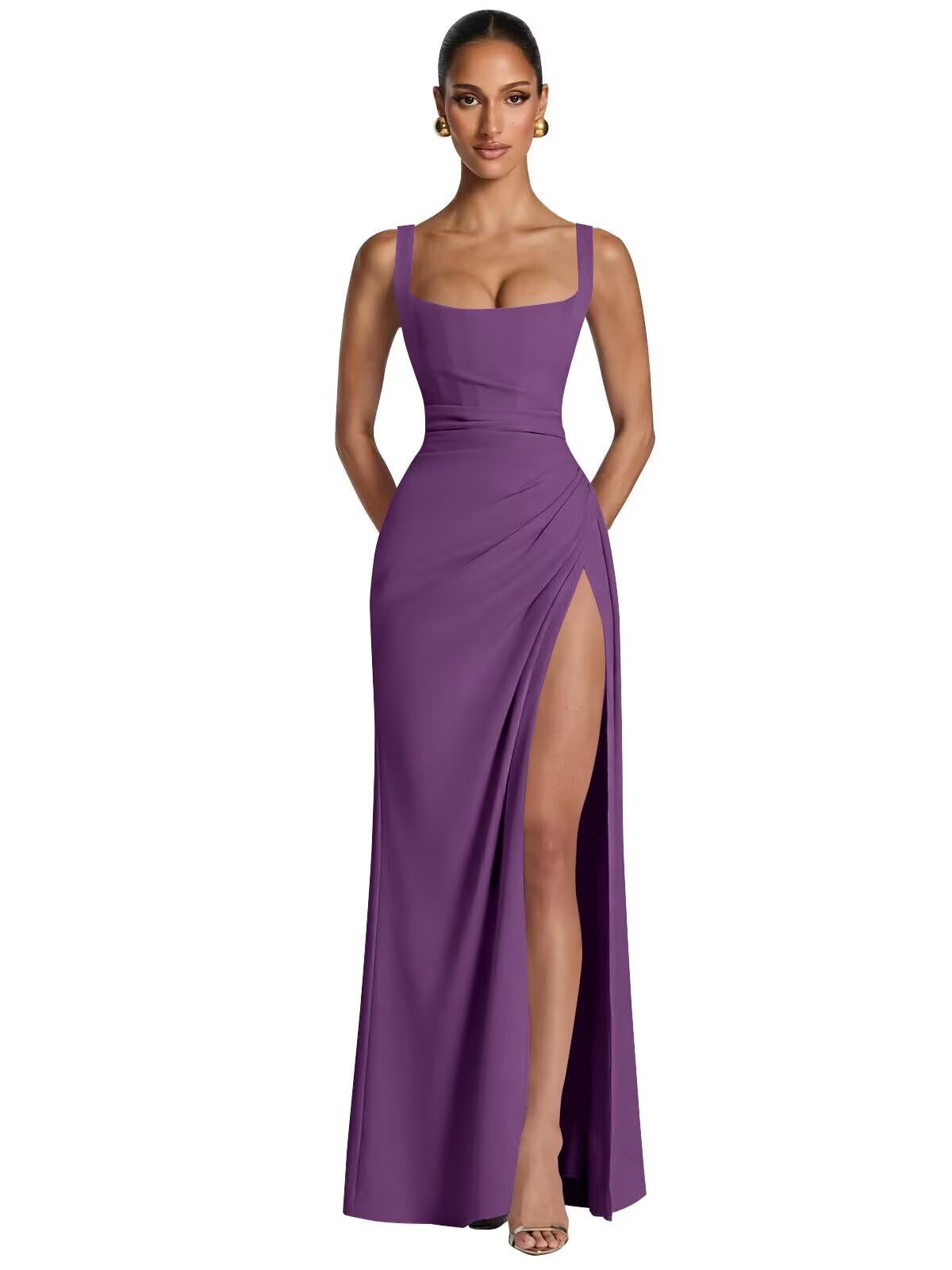 Kingbridal Mermaid Bridesmaid Dresses for Women Square Neck Formal Dress with Slit