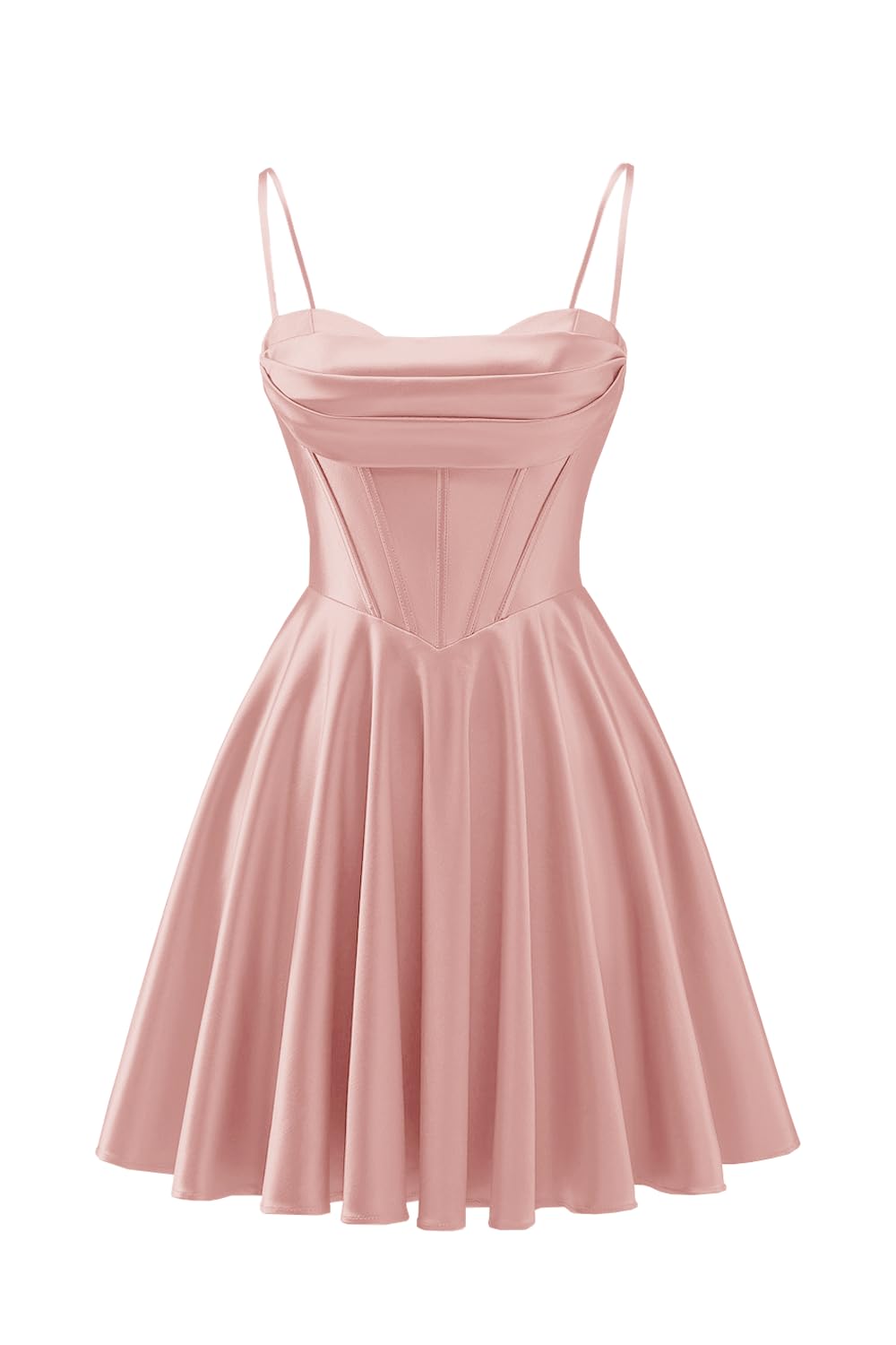Spaghetti Straps Satin Homecoming Dresses for Teens Ruched Corset Short Prom Dresses 2026