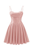 Spaghetti Straps Satin Homecoming Dresses for Teens Ruched Corset Short Prom Dresses 2026