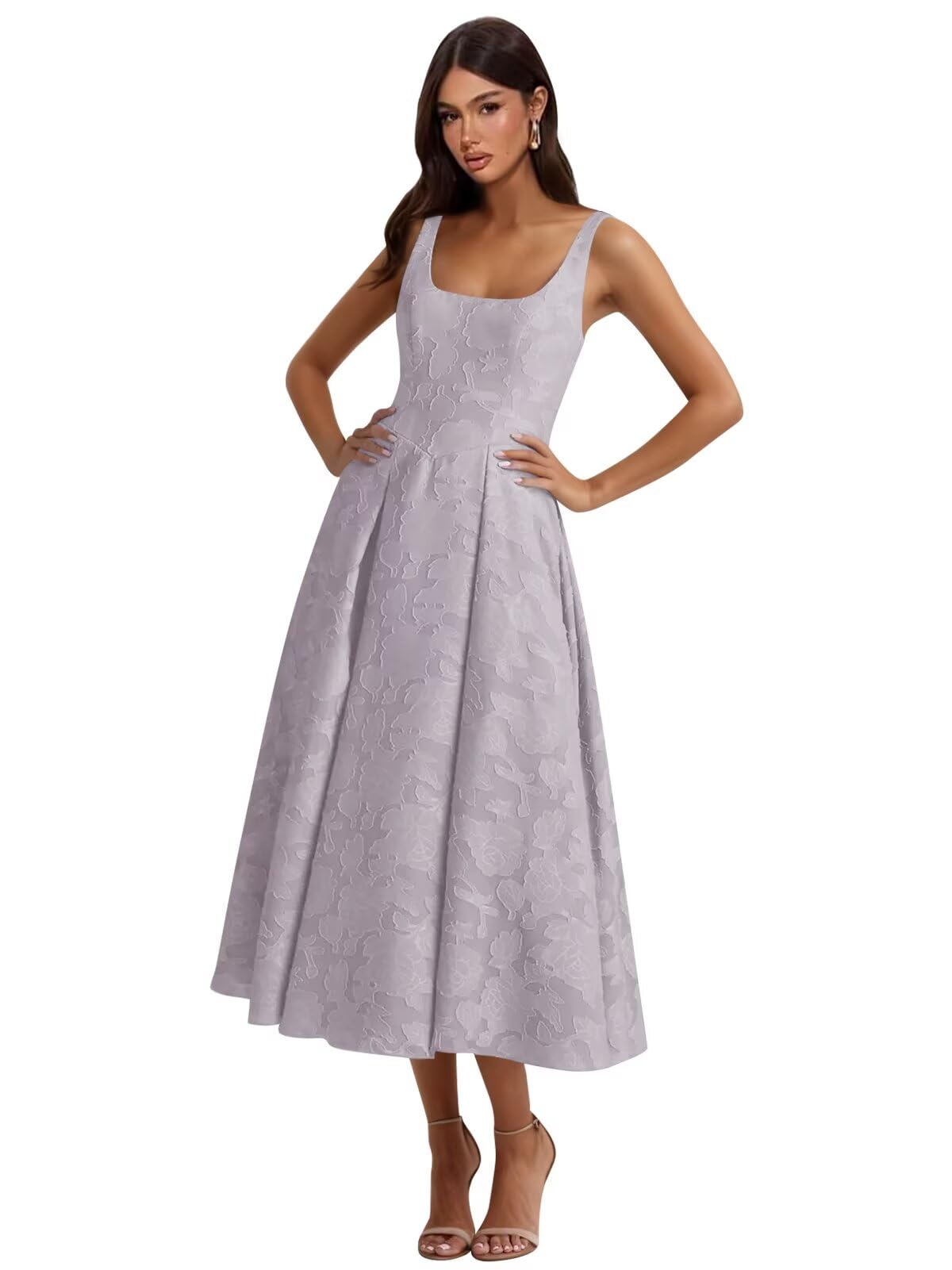 Floral Lace Bridesmaid Dresses for Women Tea Length A Line Pleated Wedding Guest Dress Formal Gown