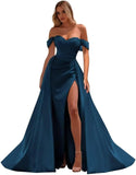 Off The Shoulder Prom Dress 2027 Long Ball Gown with Slit Mermaid Satin Formal Dresses for Women