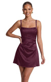 Satin Homecoming Dresses for Teens 2026 Spaghetti Straps Short Prom Dress A-line Pleated Cocktail Party Gowns