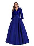 Satin Mother of Bride Dresses Long for Women Sequin Long Sleeve Evening Gown with Pockets