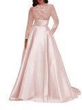 Kingbridal Gowns Long Sleeve Sequin Prom Dresses for Women Satin A-line Formal Dress 2026 Sparkly Evening Party Gowns with Pockets