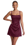 Satin Homecoming Dresses for Teens 2026 Spaghetti Straps Short Prom Dress A-line Pleated Cocktail Party Gowns