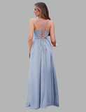 V Neck Bridesmaid Dresses for Women 2025 Long Chiffon Pleated A-line Spaghetti Strap Wedding Evening Prom Gown
