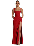 Kingbridal Mermaid Bridesmaid Dresses for Women Square Neck Formal Dress with Slit