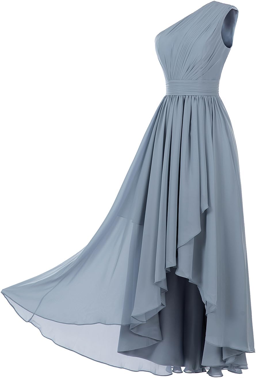 Women's One Shoulder Bridesmaid Dresses High Low Chiffon Formal Party Gowns with Pockets