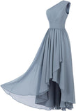 Women's One Shoulder Bridesmaid Dresses High Low Chiffon Formal Party Gowns with Pockets