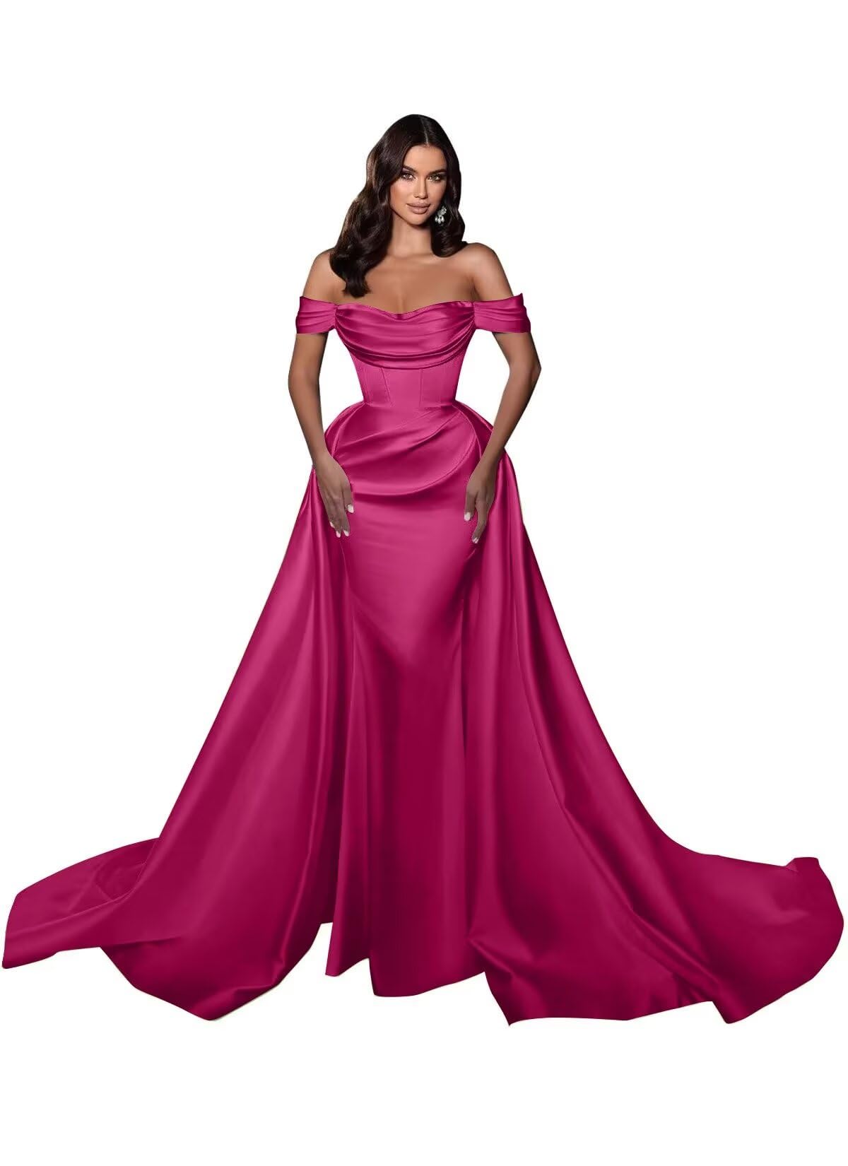 Mermaid Satin Prom Dresses for Women 2027 Long Off Shoulder Ruched Corset Formal Evening Dress Detachable Train