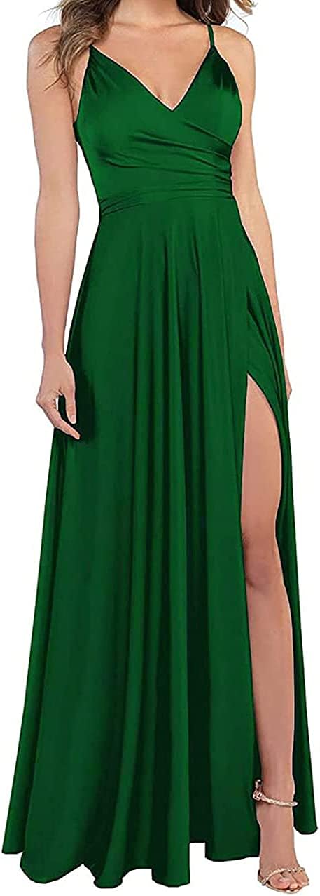 Lange Brautjungfernkleider für Frauen, formelle Satin-Spaghettiträger, Abschlussball- und Abendkleider 