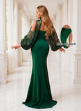 Kingbridal Gowns Long Sleeve Prom Dresses 2026 Mermaid Satin Formal Dress for Women Sparkly Sequin Halter Neck Evening Party Gowns