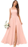 Kingbridal Chiffon A-line Bridesmaid Dresses for Women 2027 Long Square Neck Pleated Formal Evening Party Dress with Slit