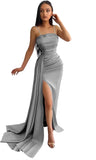 Women's Mermaid Prom Dresses Long with Slit 2025 Sequins Satin Spaghetti Straps Formal Evening Party Gown