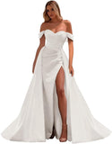 Vestidos de fiesta de satén con hombros descubiertos, corte sirena, fruncido, de noche formal, para mujer 