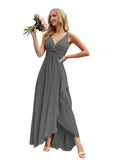 Women’s Long Bridesmaid Dresses Sleeveless V-Neck Formal Wedding Guest Chiffon Prom Gowns for Teens
