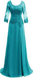 Women's Lace Appliqued Mother of The Bride Dresses 3/4 Sleeves Scoop Long Formal Evening Dress
