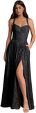 Jacquard Floral Lace Wedding Guest Dress Long Slit A Line Bridesmaid Dresses with Pockets Formal Gown